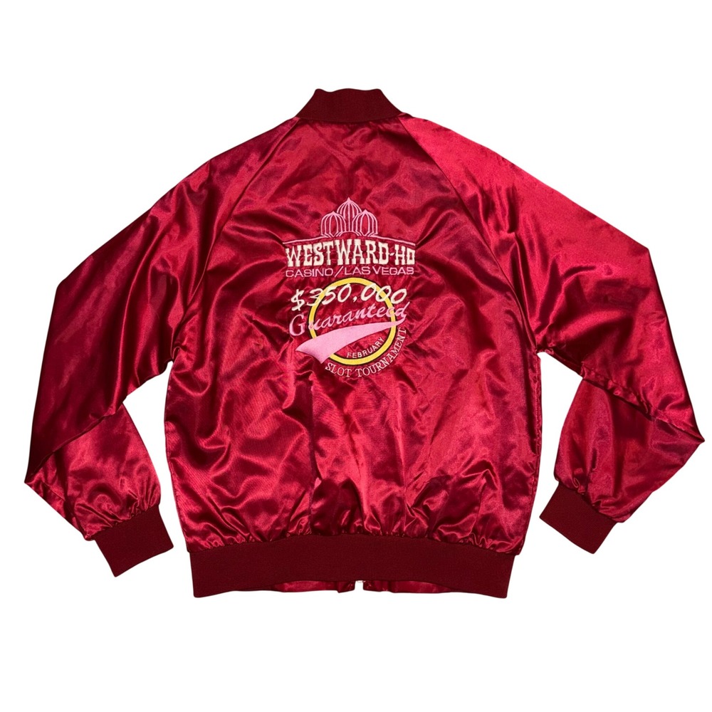 Vintage Westward Ho Casino Las Vegas Satin Bomber Jacket Red Mens Medium